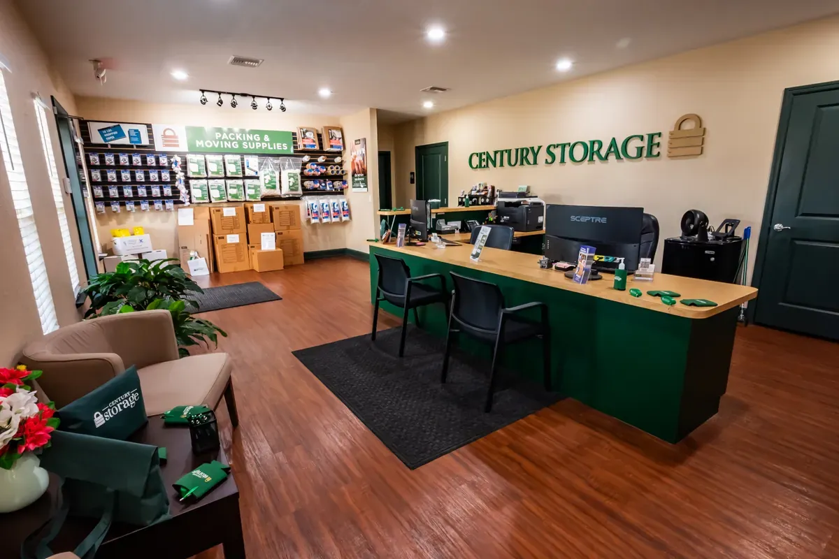 Front desk with merchandise